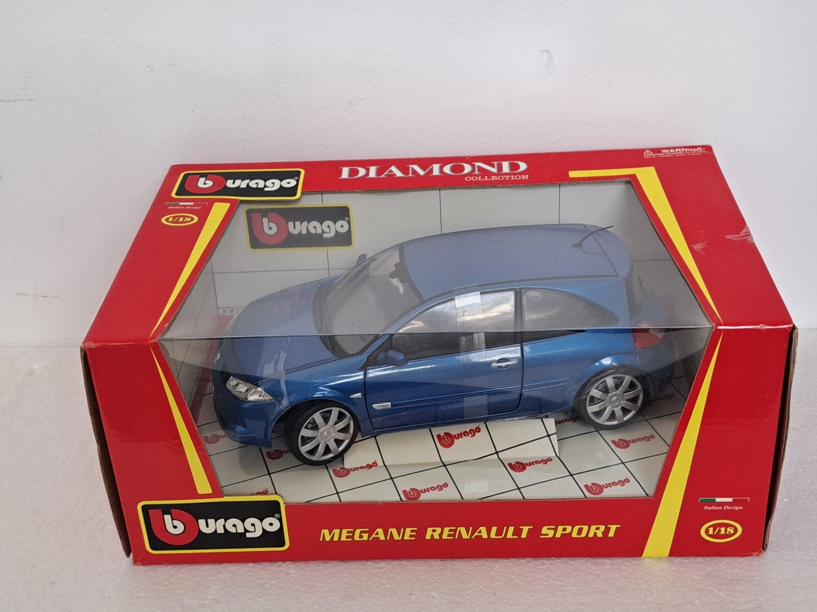 Renault Megane RS 225 3drs Blauw 1/18, Ophalen of Verzenden, Zo goed als nieuw, Auto, Bburago