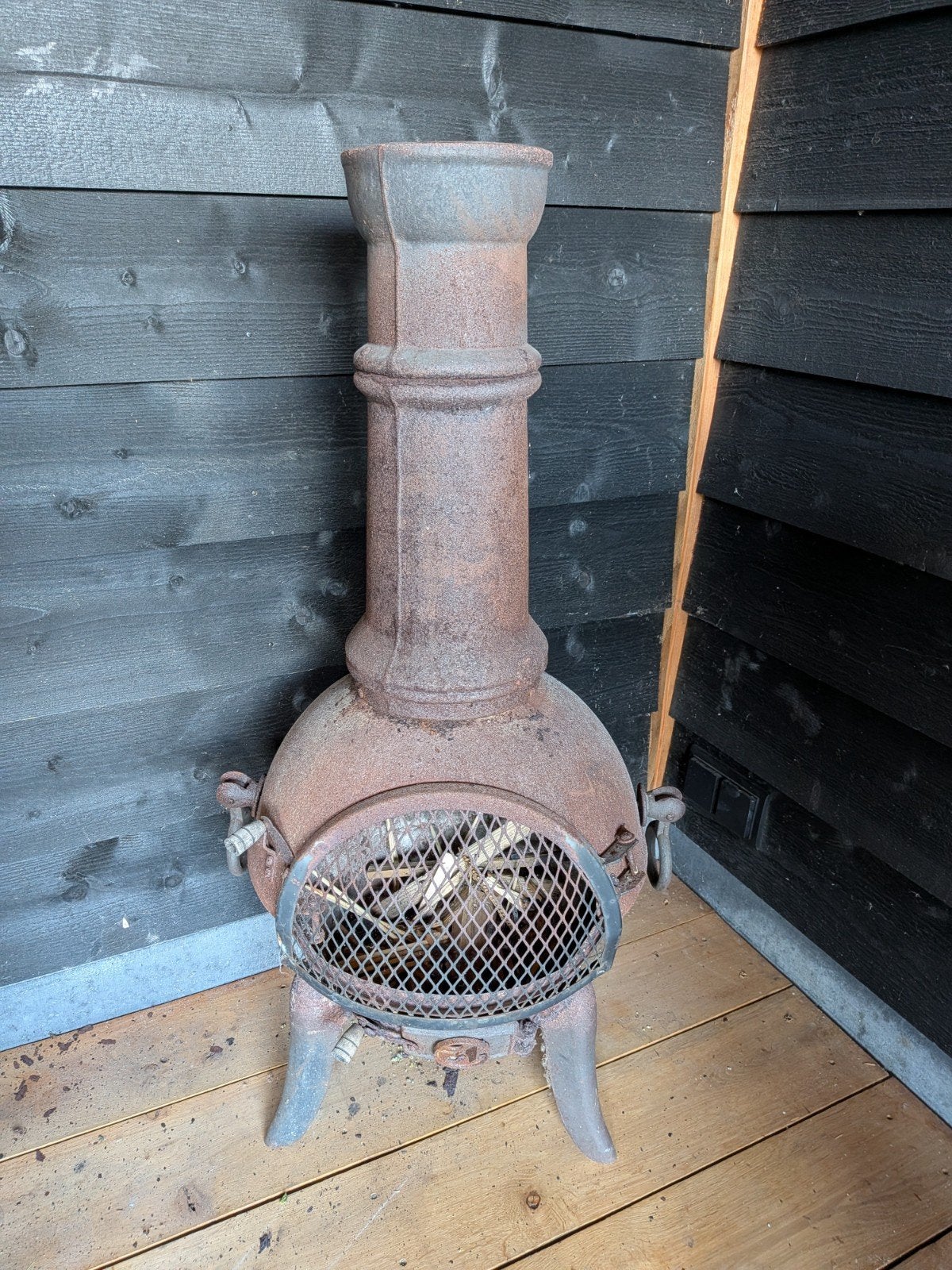 Gietijzeren vuurpot tuinhaard buitenkachel, Tuin en Terras, Ophalen, Gebruikt, Vuurton