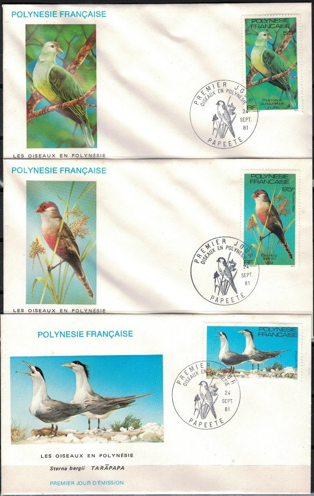b156 Polynesie FDC 333/35 Vogels, Verzenden, Gestempeld, Dier of Natuur