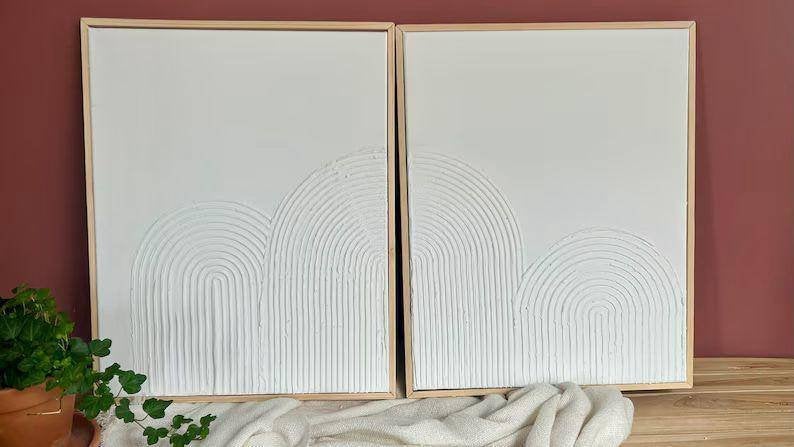 Uniek duo, handgemaakt - Textured art, abstract art., Ophalen of Verzenden