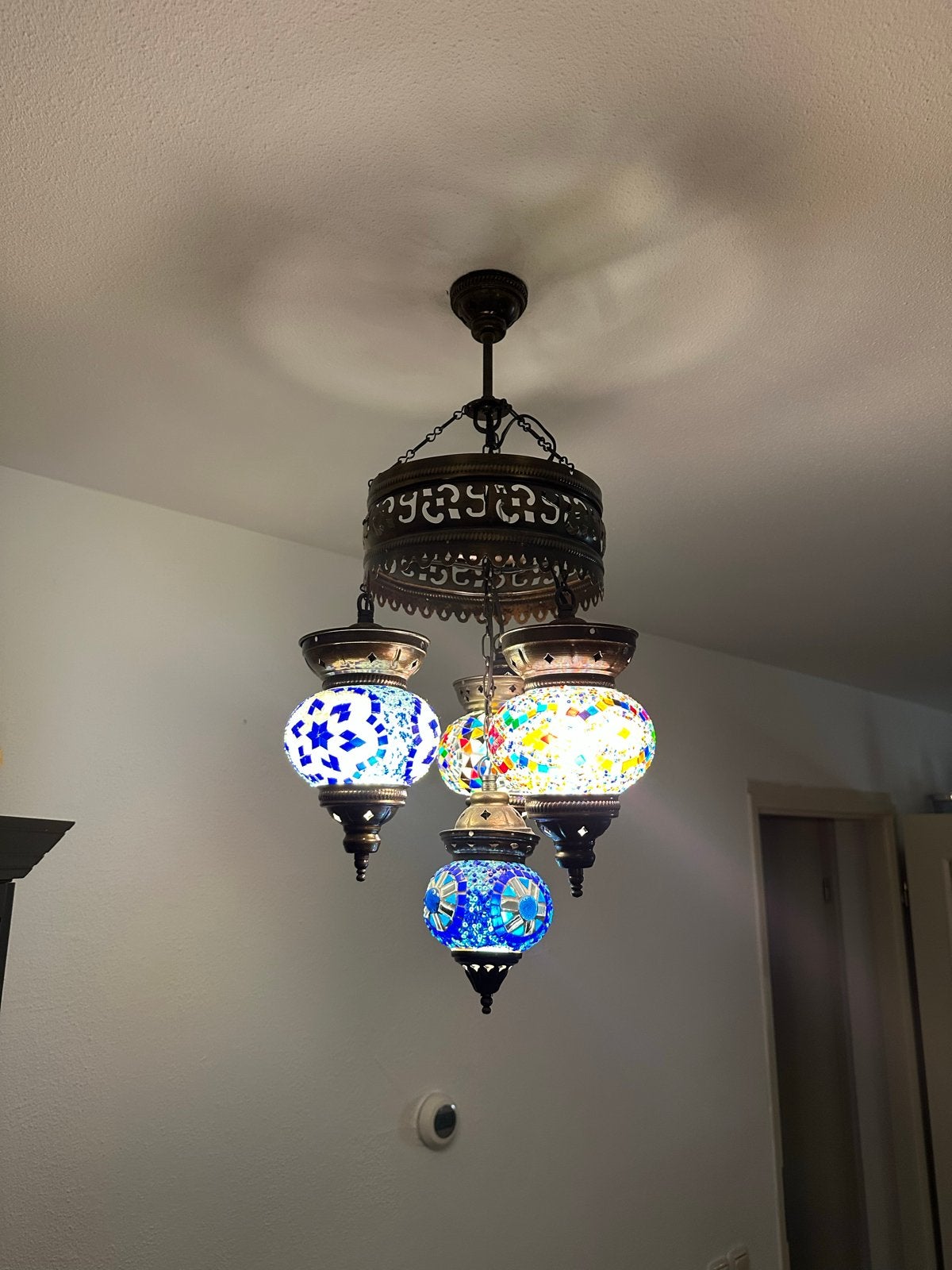 Turkse Mozaïek Hanglamp - Handgemaakt en Kleurrijk, Huis en Inrichting, Ophalen of Verzenden, Zo goed als nieuw, Glas, E14 (klein)