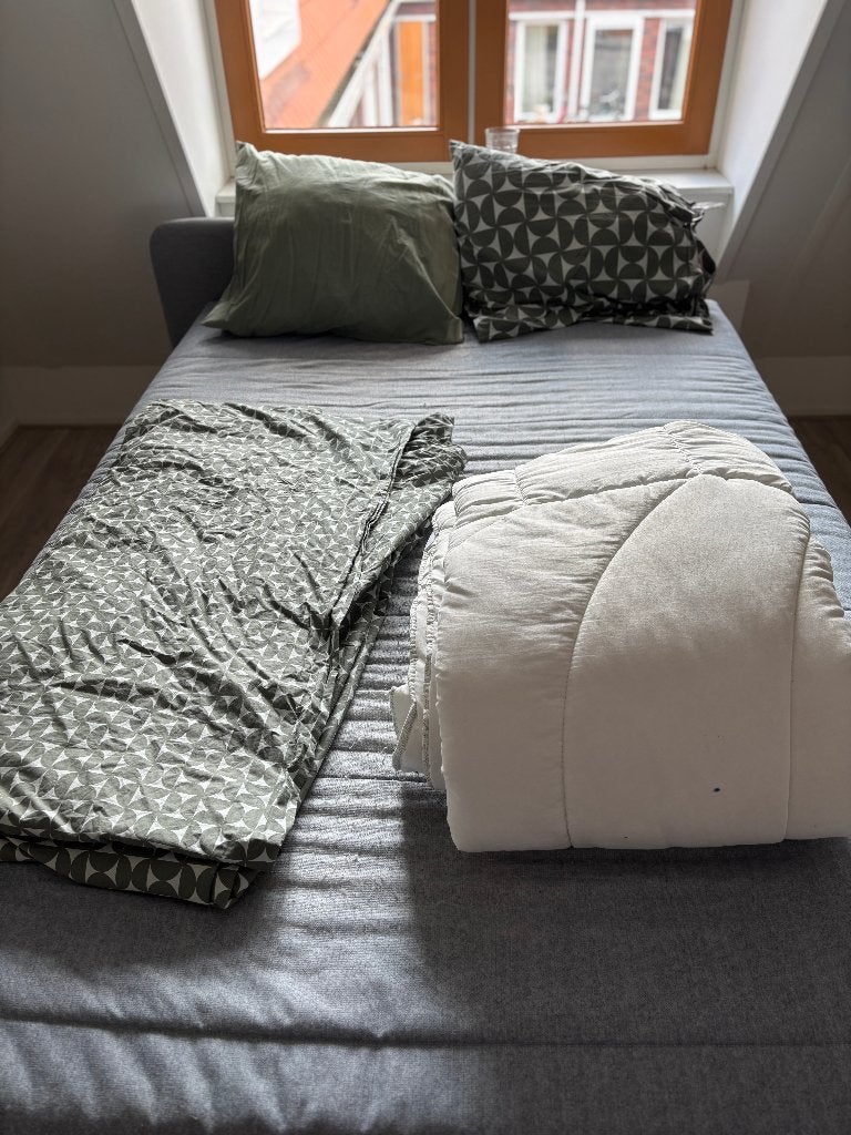 Complete Grey Bed Set incl. Mattress & Bedding, Huis en Inrichting, Slaapkamer | Boxsprings, Gebruikt, Overige maten, 210 cm, Tweepersoons