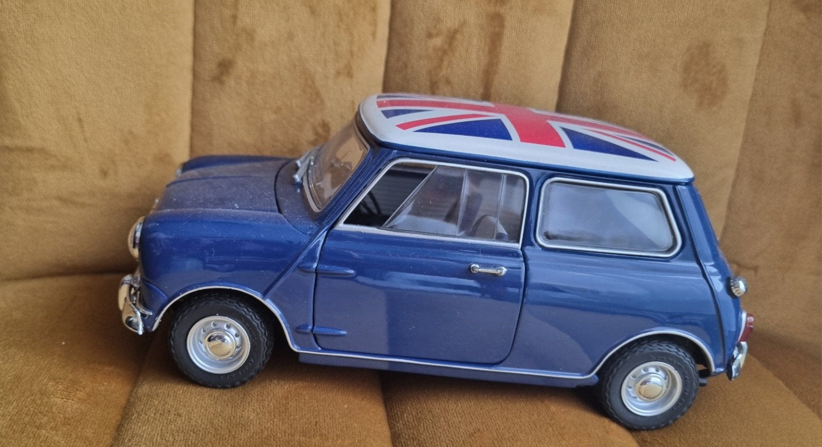 Blauwe Morris Mini Cooper MKI Union Jack dak Kyosho 1:18, Ophalen of Verzenden, Nieuw, Auto, Kyosho