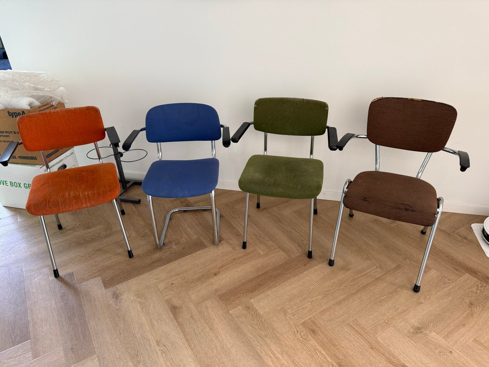 Set van 4 Vintage Jaren '70 Stoelen - Chroom & Stof, Ophalen