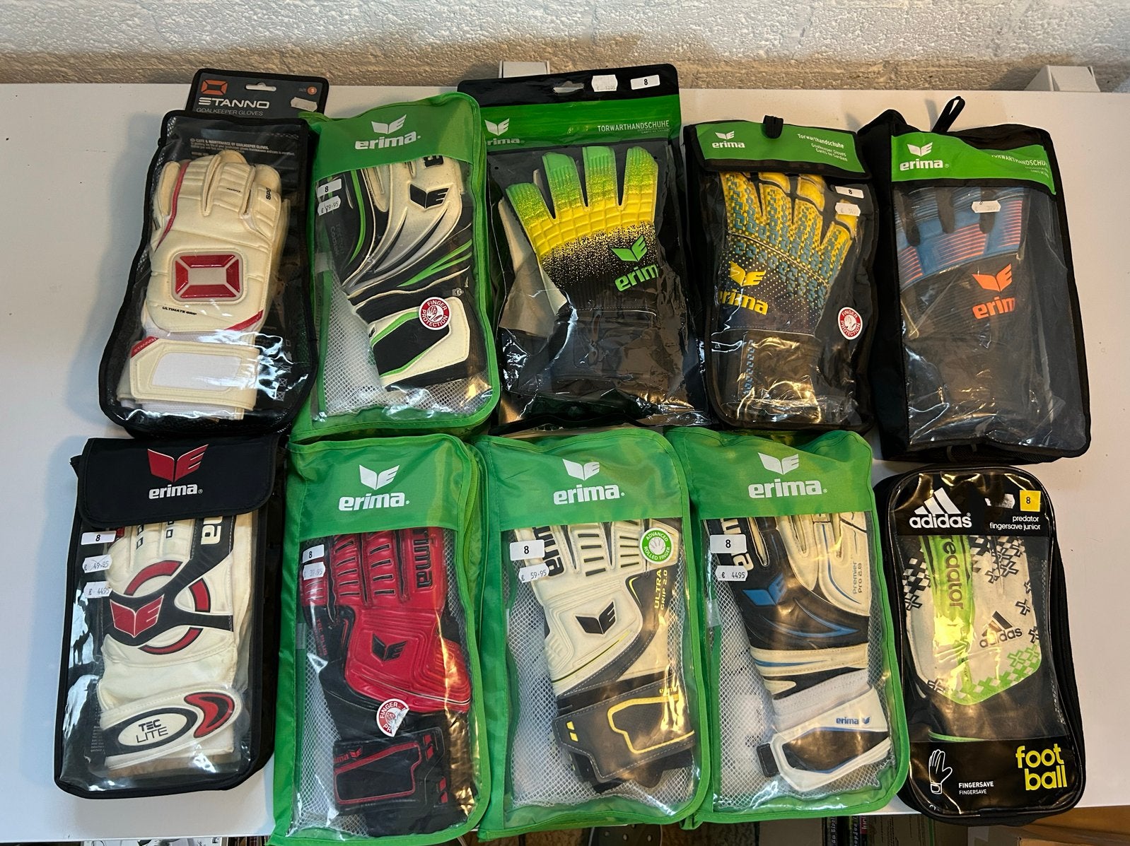 Voetbal keepershandschoenen maat 8 - Erima, Adidas, Stanno, Maat M, Ophalen of Verzenden, Nieuw, Handschoenen