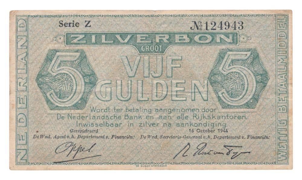 Nederland 5 Gulden 1944 Zilverbon Serie Z