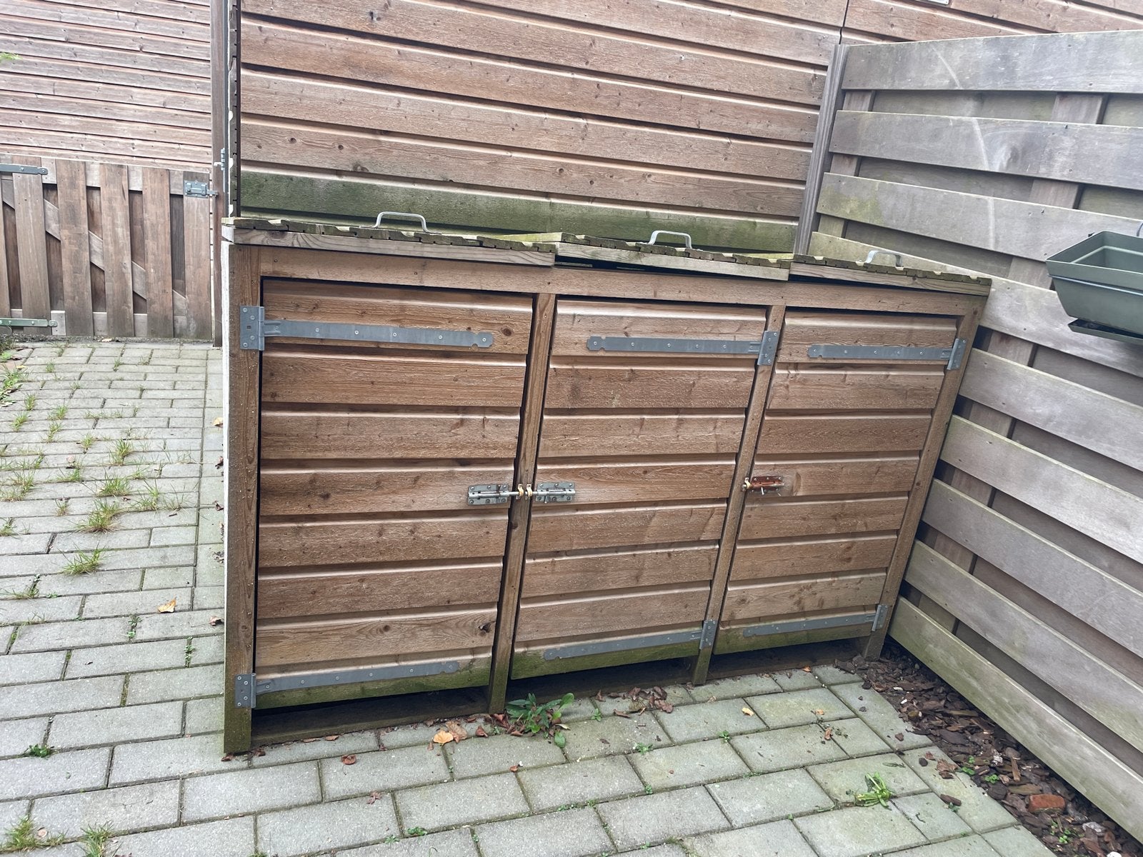 Houten kliko container ombouw voor 3 containers, Tuin en Terras, Ophalen, Gebruikt