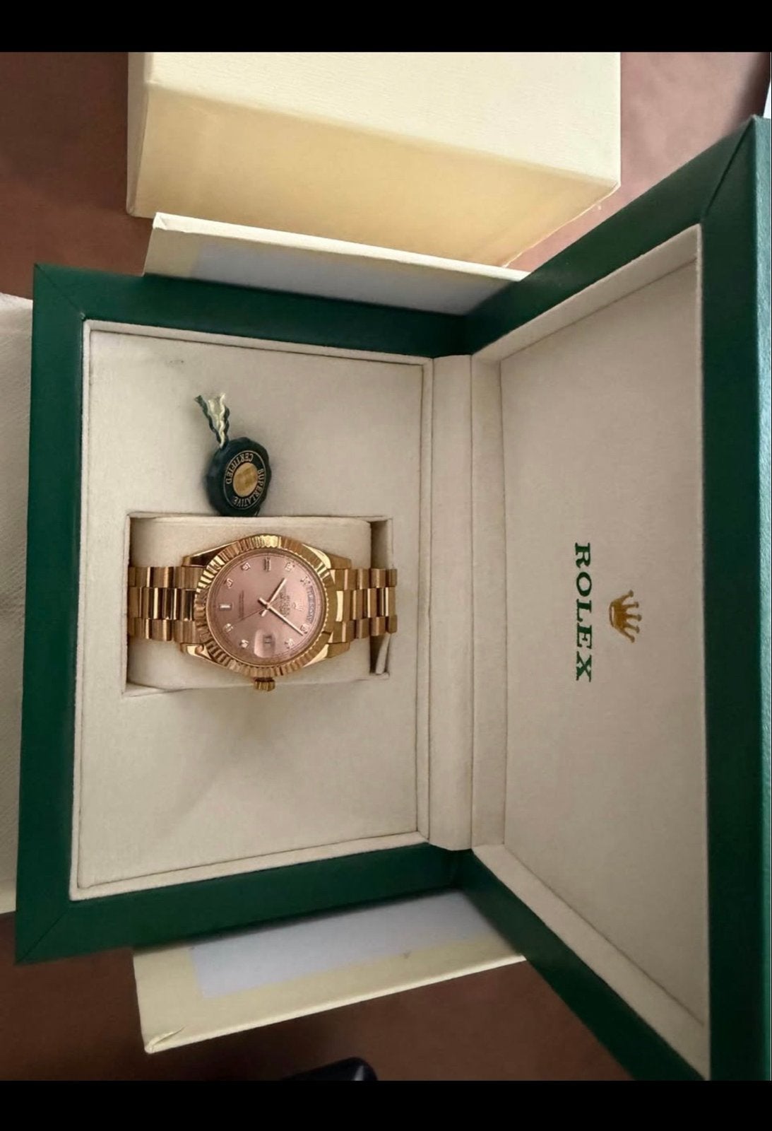 Rolex Day-Date Roségoud met Roze Wijzerplaat, Sieraden, Tassen en Uiterlijk, Ophalen, Rolex, Polshorloge, Zo goed als nieuw