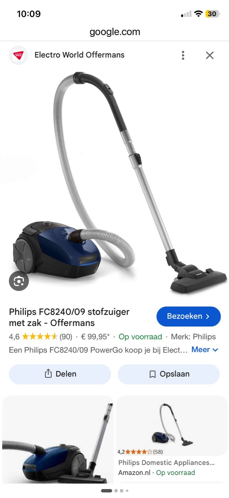 Philips PowerGo FC8240/09 stofzuiger met zak, Witgoed en Apparatuur, Gebruikt, Philips, Sledestofzuiger, Minder dan 1200 watt