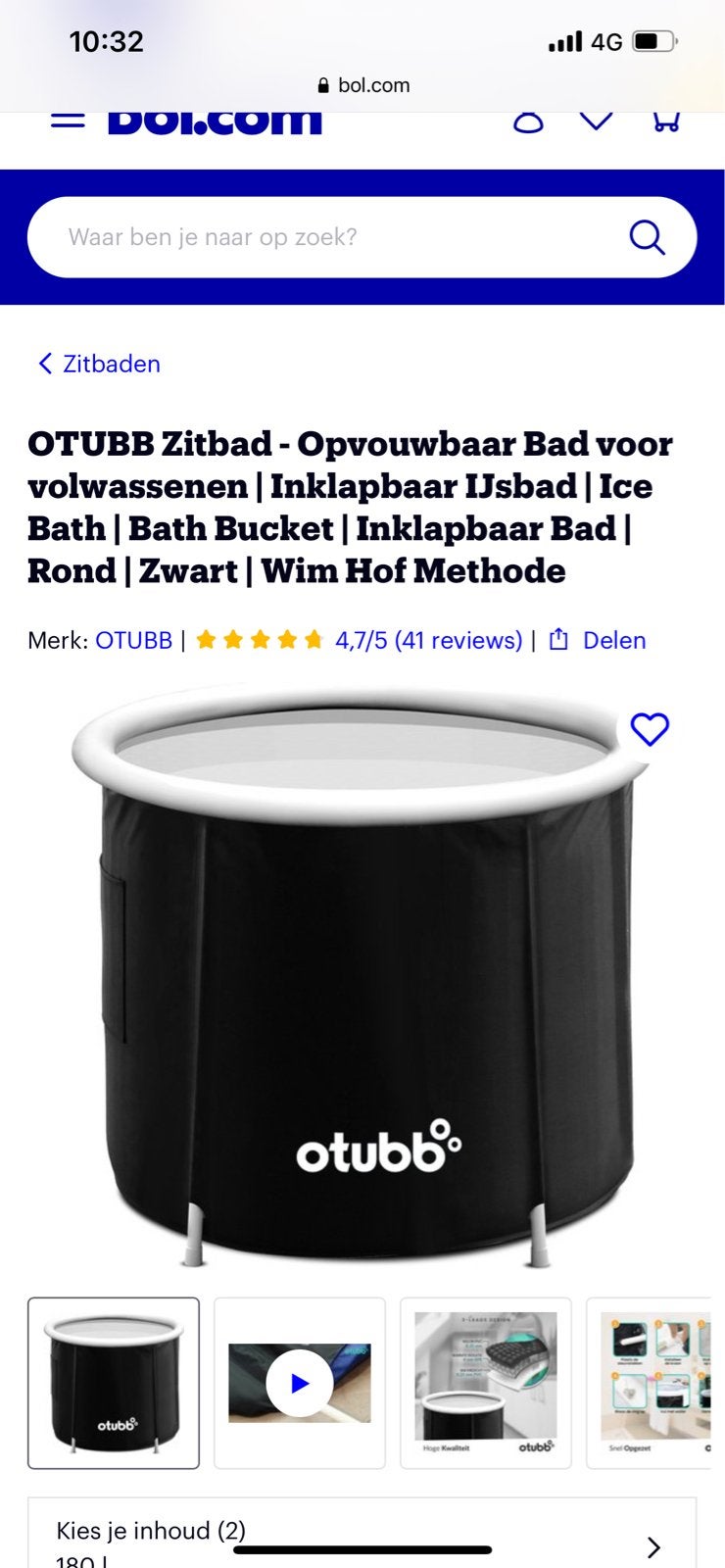 OTUBB Opvouwbaar Zitbad - Zwart - Wim Hof Methode, Ophalen of Verzenden, Nieuw, Met bad