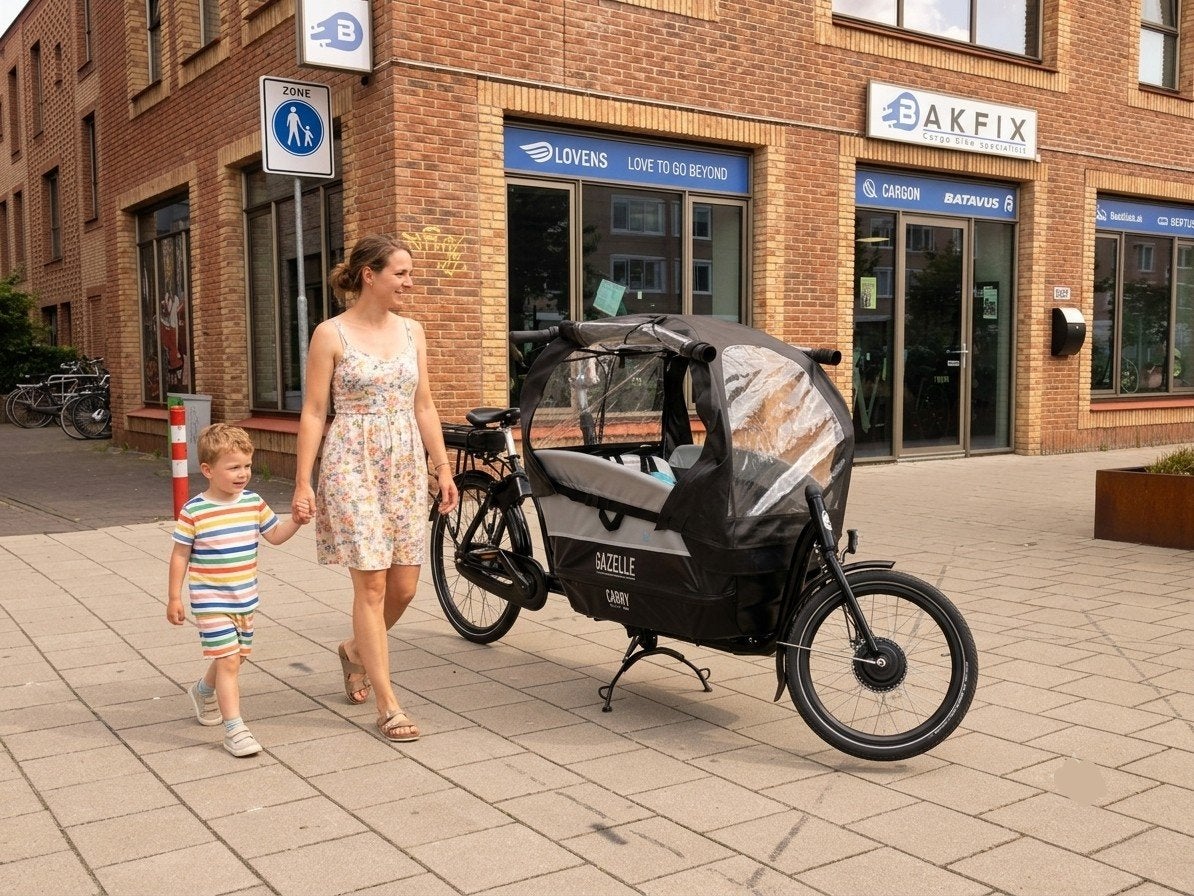 Elektrische Gazelle Cabby Bakfiets met Regentent - Zo goed a