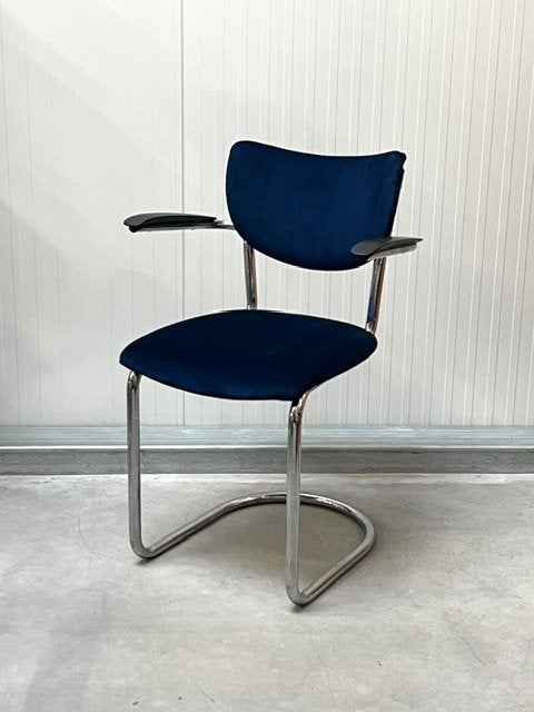 De Wit 3011 sledestoel vintage eetkamerstoel retro blauw, Metaal, Gebruikt, Blauw, .