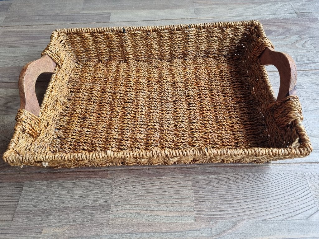 Mooie Vintage Mand Rechthoek Riet - Rotan - Sisal - Hout, Overige materialen, Gebruikt, Mand, Verzenden