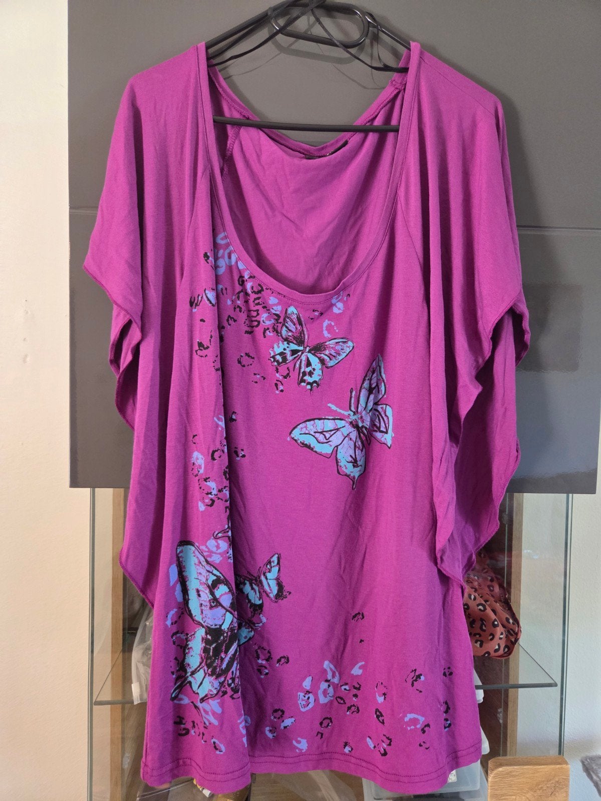 Paarse tuniek met vlinderprint - Body Flirt, maat 44/46, Paars, Maat 42/44 (L), Ophalen of Verzenden, Korte mouw