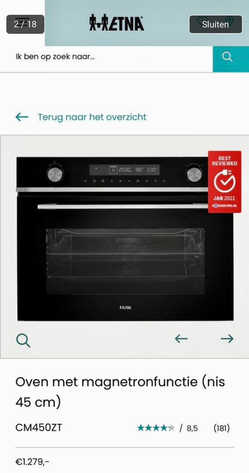 ZGAN! Etna inbouw Oven met magnetronfunctie CM450ZT, Combimagnetron, Ophalen of Verzenden, Zo goed als nieuw, Inbouw