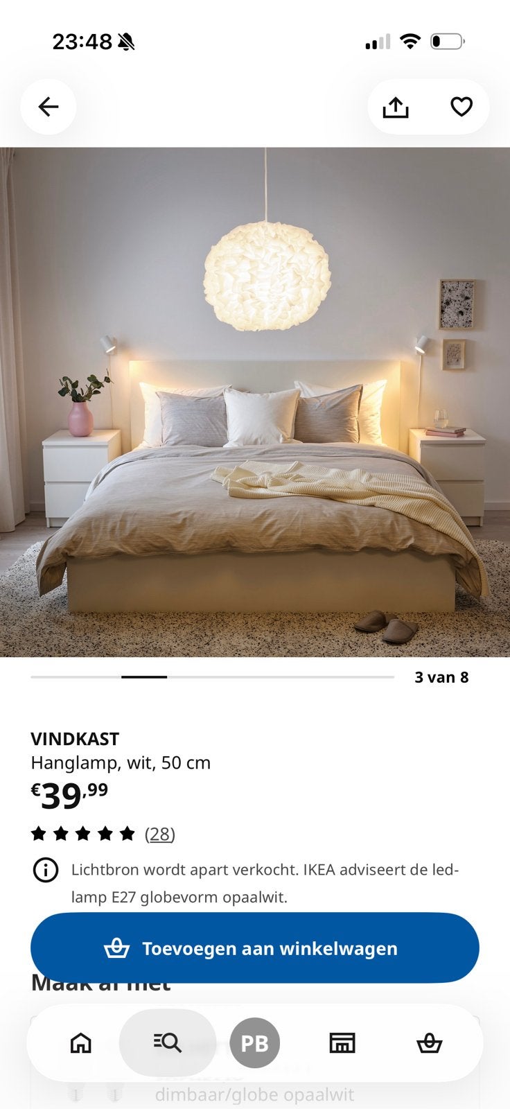 IKEA VINDKAST - Hanglamp, wit, 50 cm, Ophalen, Zo goed als nieuw
