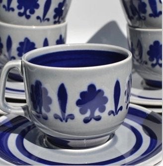 Vintage servies Boch Baltic La Louviere 6 kop en schotels, N, Ophalen of Verzenden, Boch Belgium, Overige stijlen