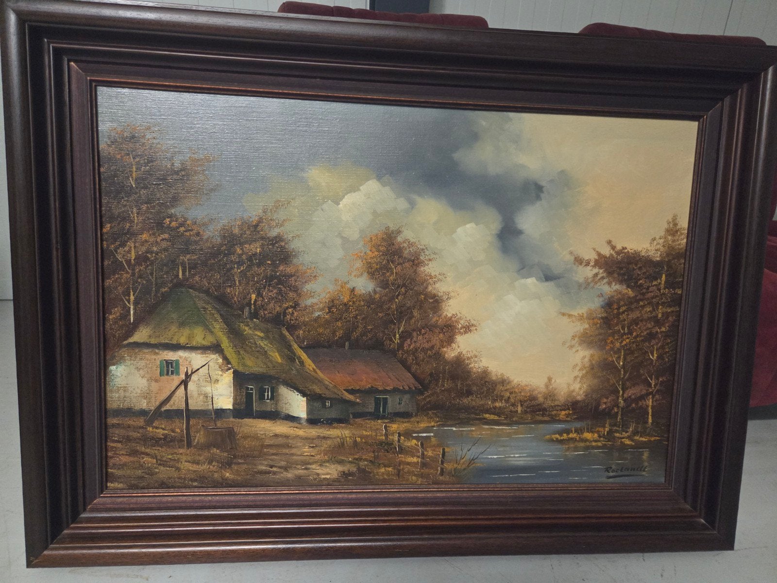 Schilderij 'Landschap met boerderij' van Casimir Roelandt, Ophalen, Doek, Realistisch, Gesigneerd