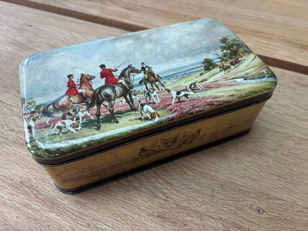 Vintage blik met jachttafereel - Brocante, Verzamelen, Blikken, Ophalen of Verzenden, Gebruikt, Overige, Overige merken