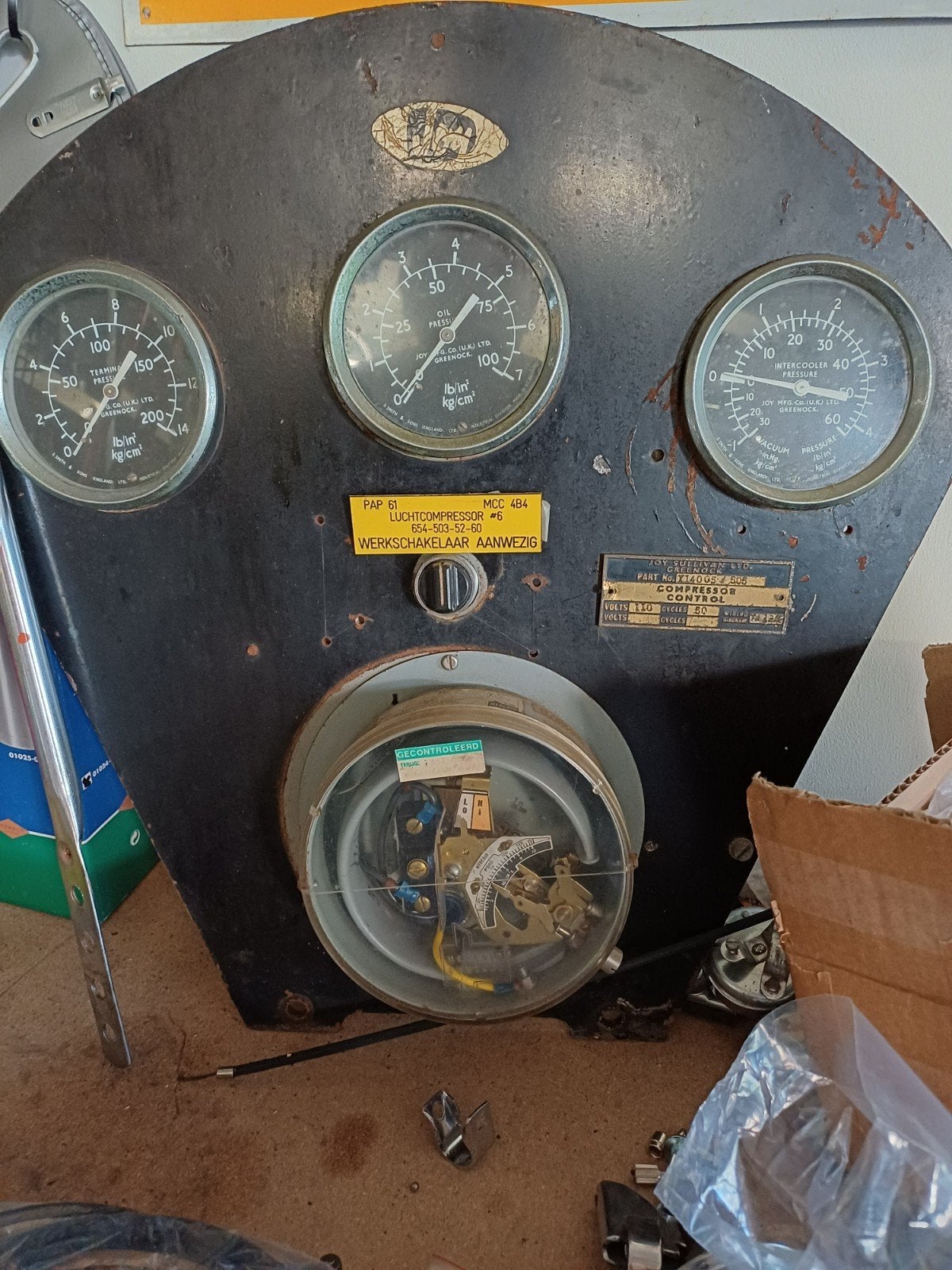 Vintage JOY Compressor Controlepaneel - Industriële Meter, Ophalen of Verzenden