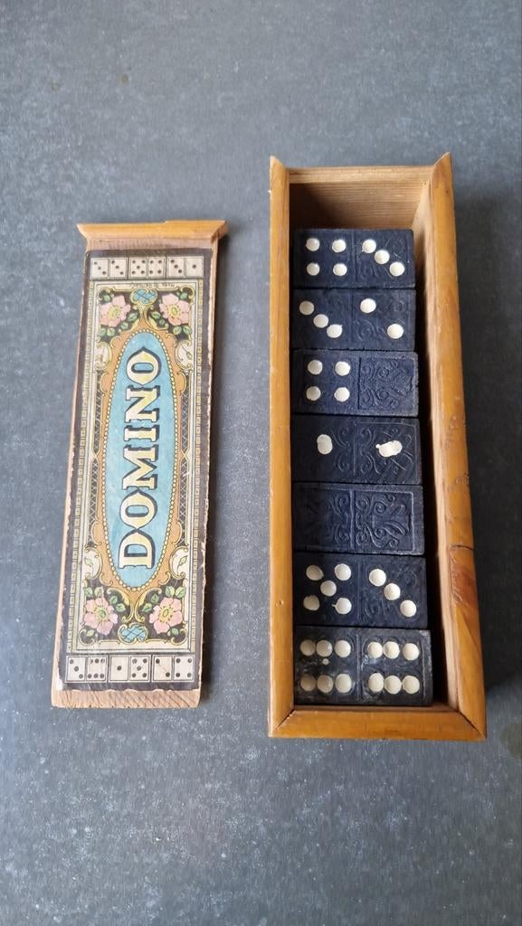 Antieke dominostenen in doosje, incompleet, Antiek en Kunst, Ophalen of Verzenden