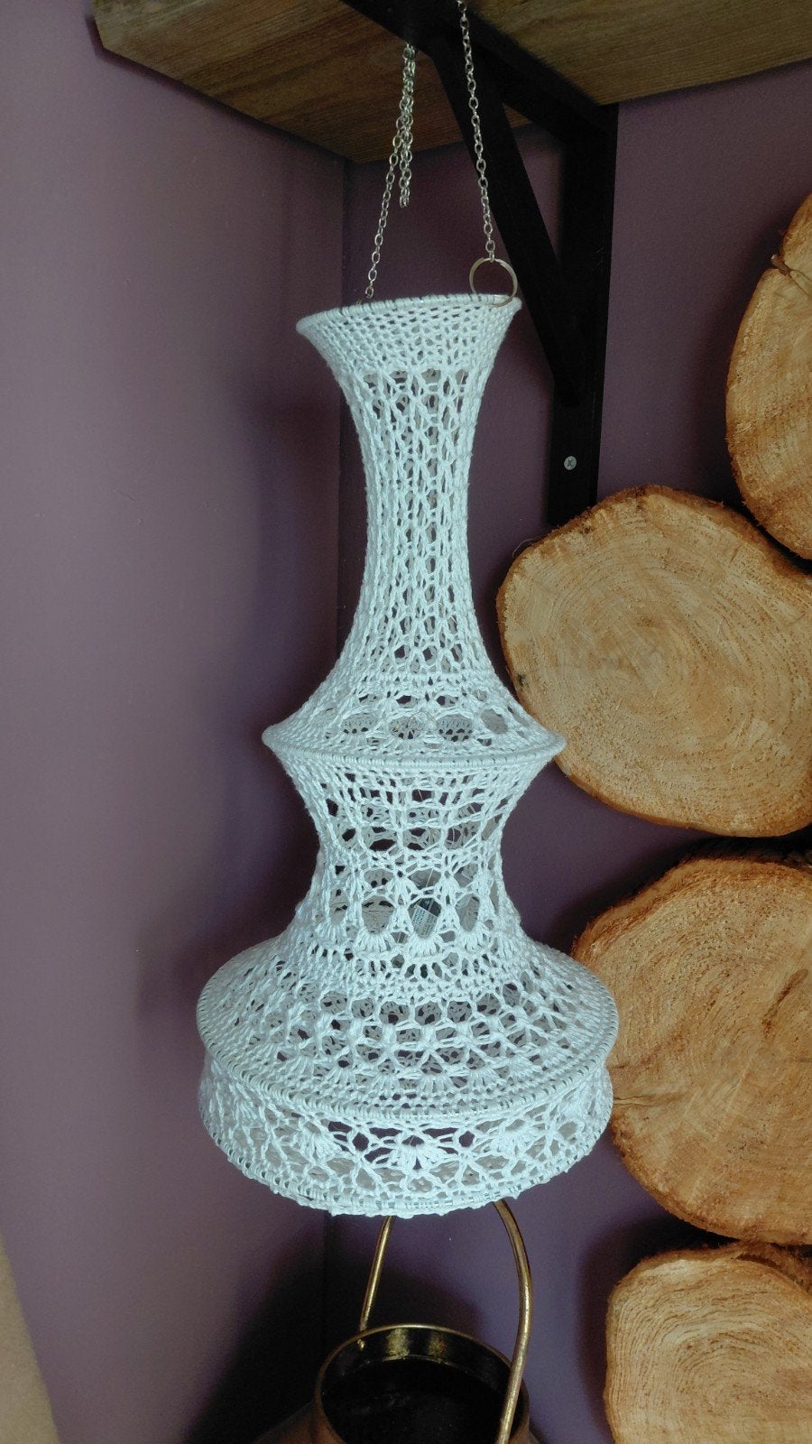 Boho gehaakte kroonluchter van wit katoen, Ophalen of Verzenden, Nieuw, Textiel, Boho