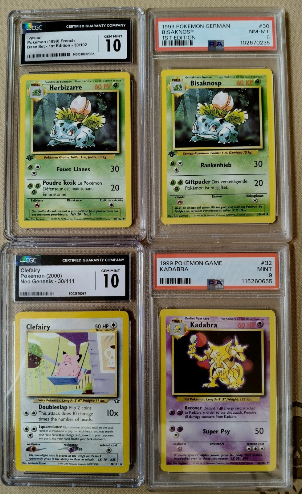 Ivysaur 1 edition , Clefairy,  kadabra gegraden kaarten, Ophalen of Verzenden, Zo goed als nieuw, Meerdere kaarten