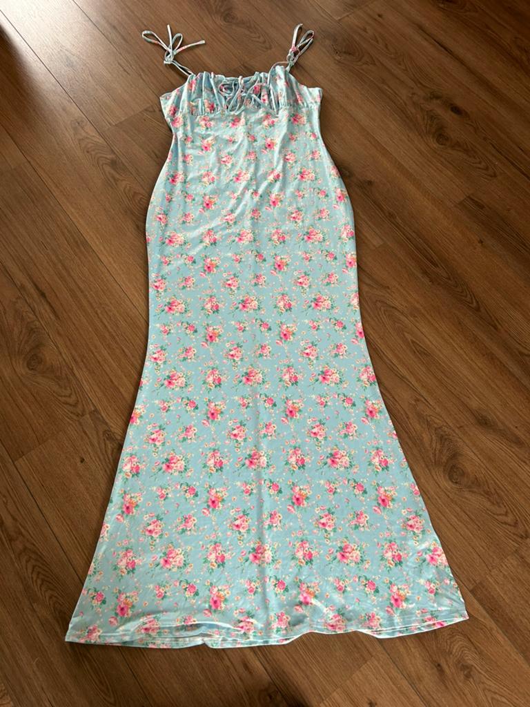 Lichtblauwe lange jurk maat XL, Blauw, Maat 46/48 (XL) of groter, Ophalen of Verzenden, Zo goed als nieuw