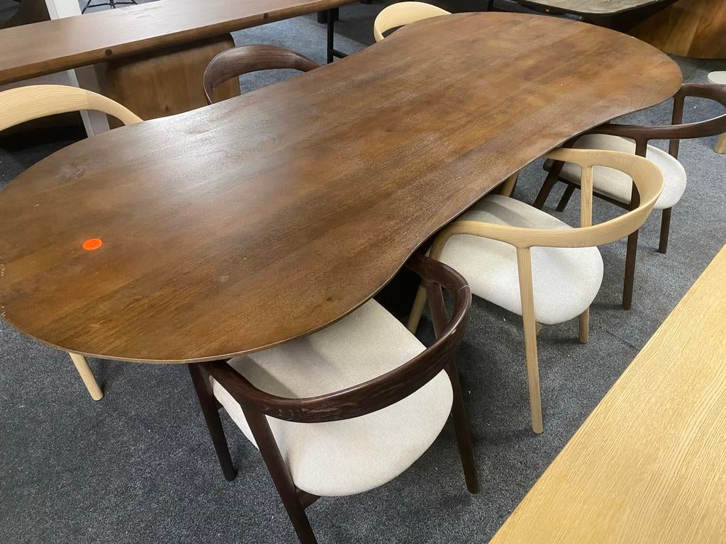 Organische massief houten tafel jordi 250x100 met middenpoot, Ophalen, 100 tot 150 cm, Vijf personen of meer, Overige vormen