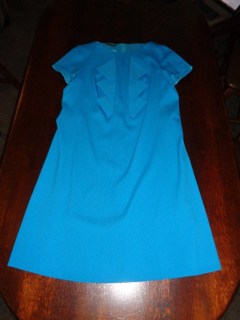 ESCADA Turquoise wollen jurk met apart voorpand, Kleding | Dames, Maat 42/44 (L), Nieuw, Escada, Knielengte