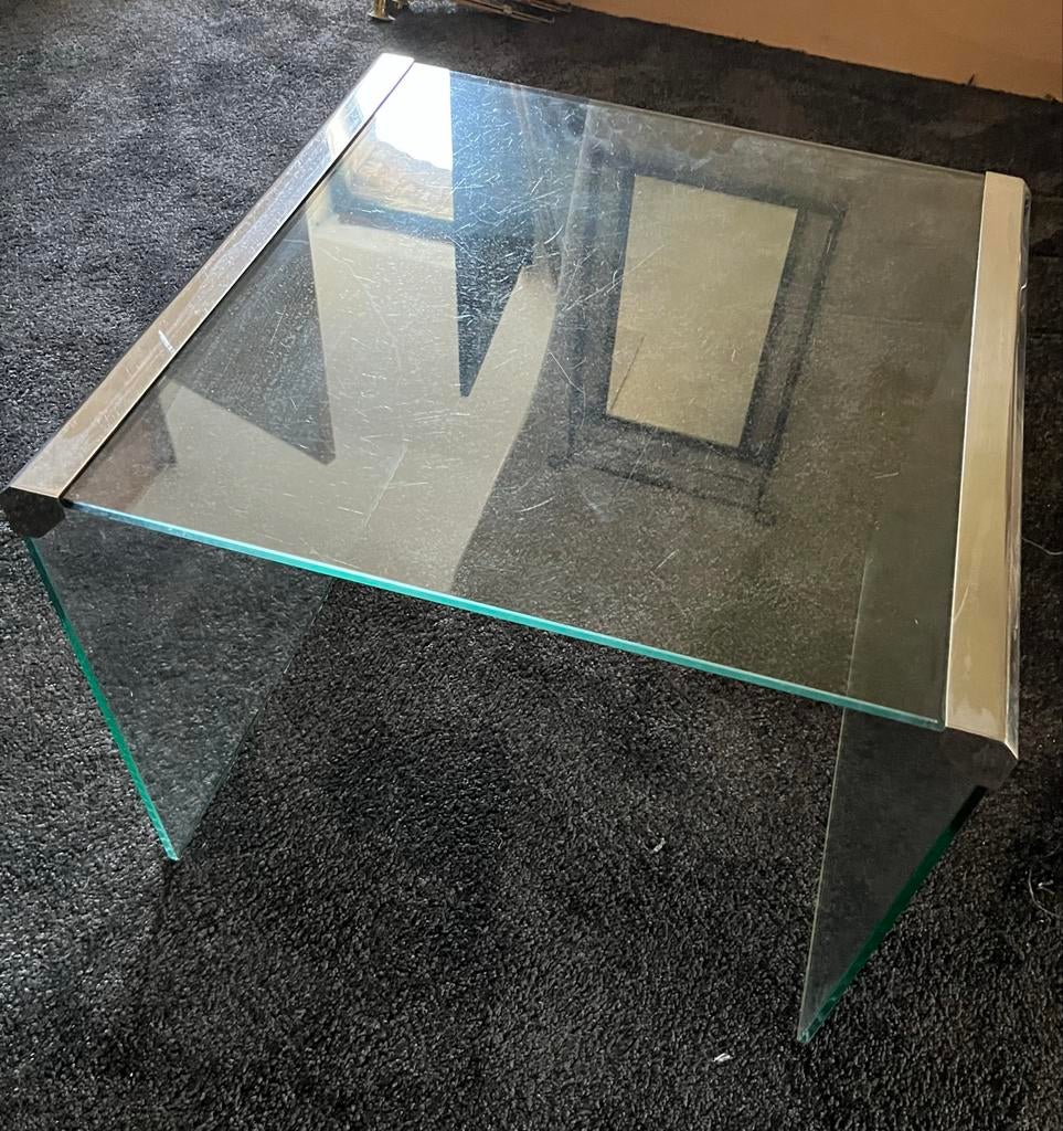 Vintage Galotti en Radice; Glazen salon of bijzettafel, Gebruikt, 50 tot 100 cm, Glas, Minder dan 50 cm
