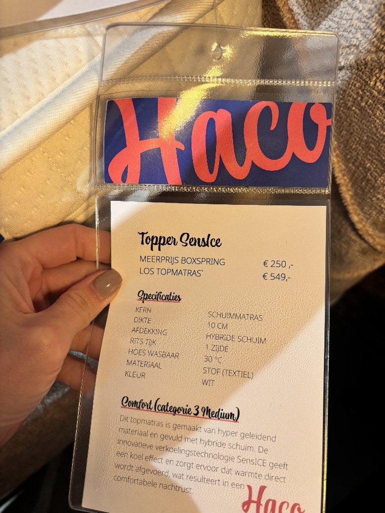 HACO SensICE Topper 180x200 cm – als nieuw, Huis en Inrichting, Ophalen, Tweepersoons, Zo goed als nieuw, Matras