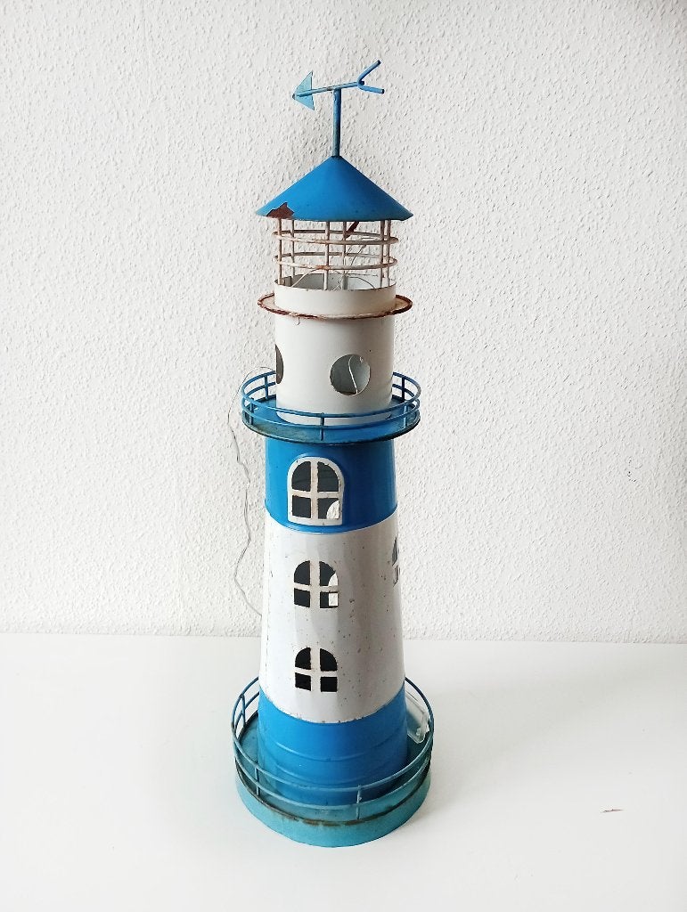 vuurtoren van blik in blauw en wit, Gebruikt, Blauw, Mediterraans, Ophalen of Verzenden