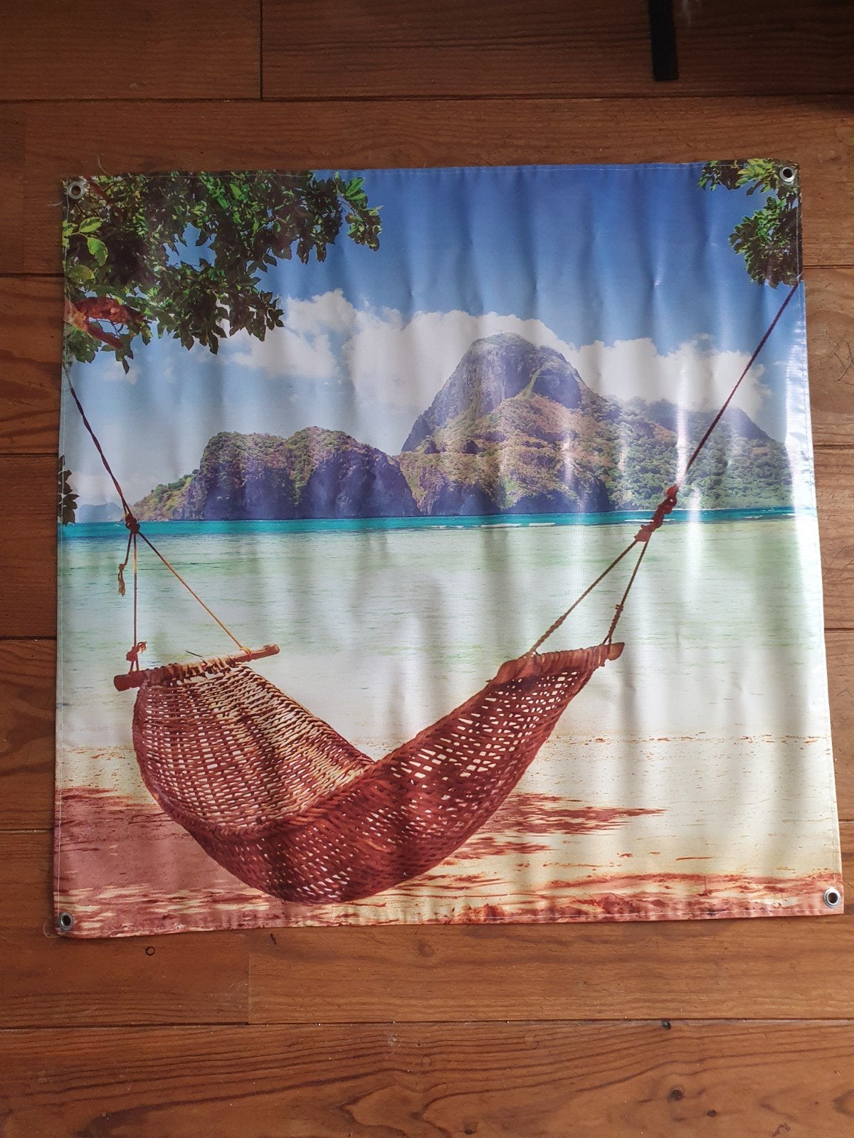Tuinposter, nog nooit opgehangen 80x80cm met zeilringen, Ophalen of Verzenden, Nieuw