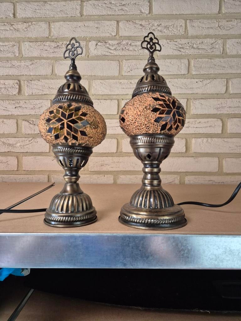 Set van 2 Turkse Mozaïek Tafellampen - 30cm Hoog, Ophalen of Verzenden, Zo goed als nieuw, Glas
