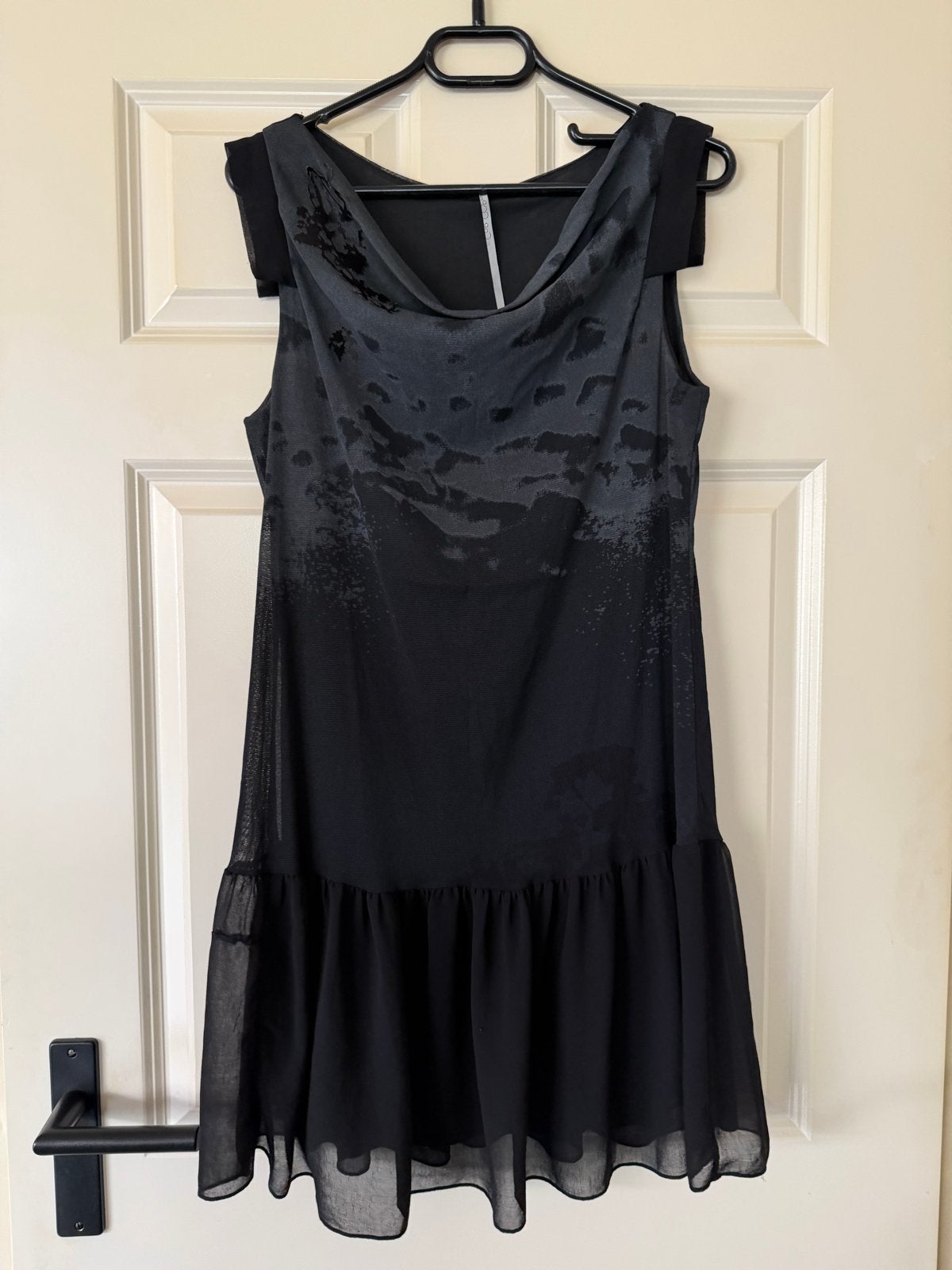 Zwart jurkje met print en ruches van Cop Copine M, Kleding | Dames, Maat 38/40 (M), Zwart, Ophalen of Verzenden, Gedragen