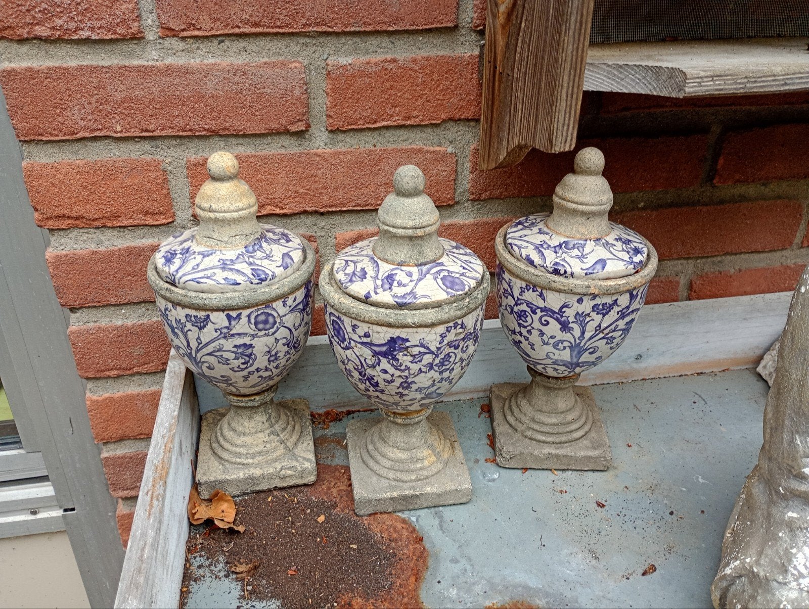 Set van 3 decoratieve sierpotten delftsblauw patroon, Antiek en Kunst, Ophalen of Verzenden