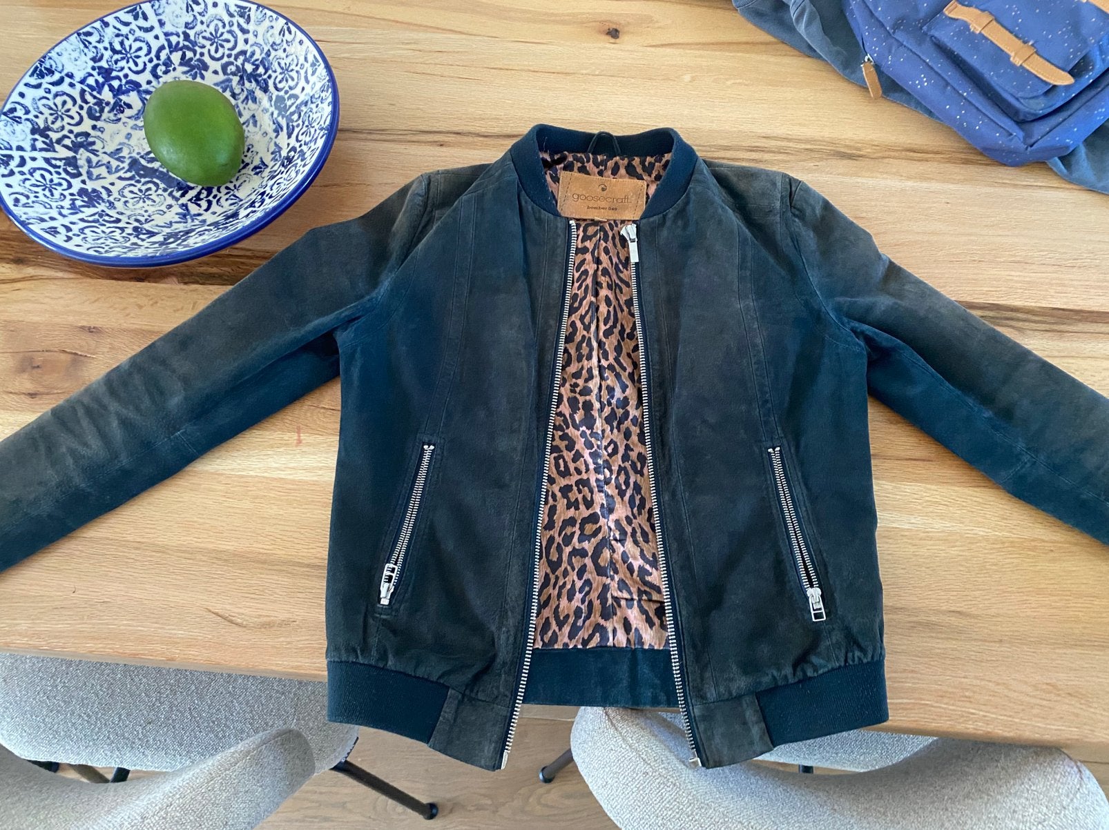 Gratis Leren suede jasje Goosecraft S/XS, Ophalen, Blauw, Jasje, Maat 34 (XS) of kleiner