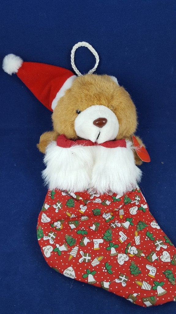 Kerstsok, sok met beer knuffel, van Tiamo, met kaartje. W3