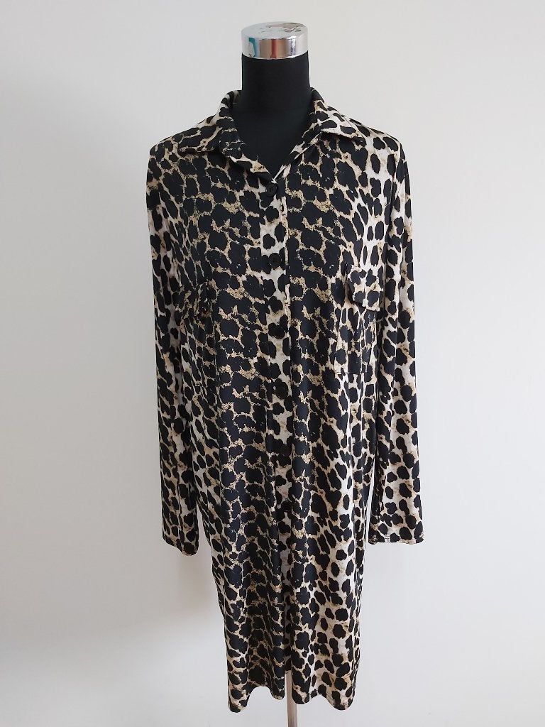 J239 - Iz Naiz dierenprint jurk maat XXL (1), Ophalen of Verzenden, Zo goed als nieuw, Maat 46/48 (XL) of groter, Onder de knie