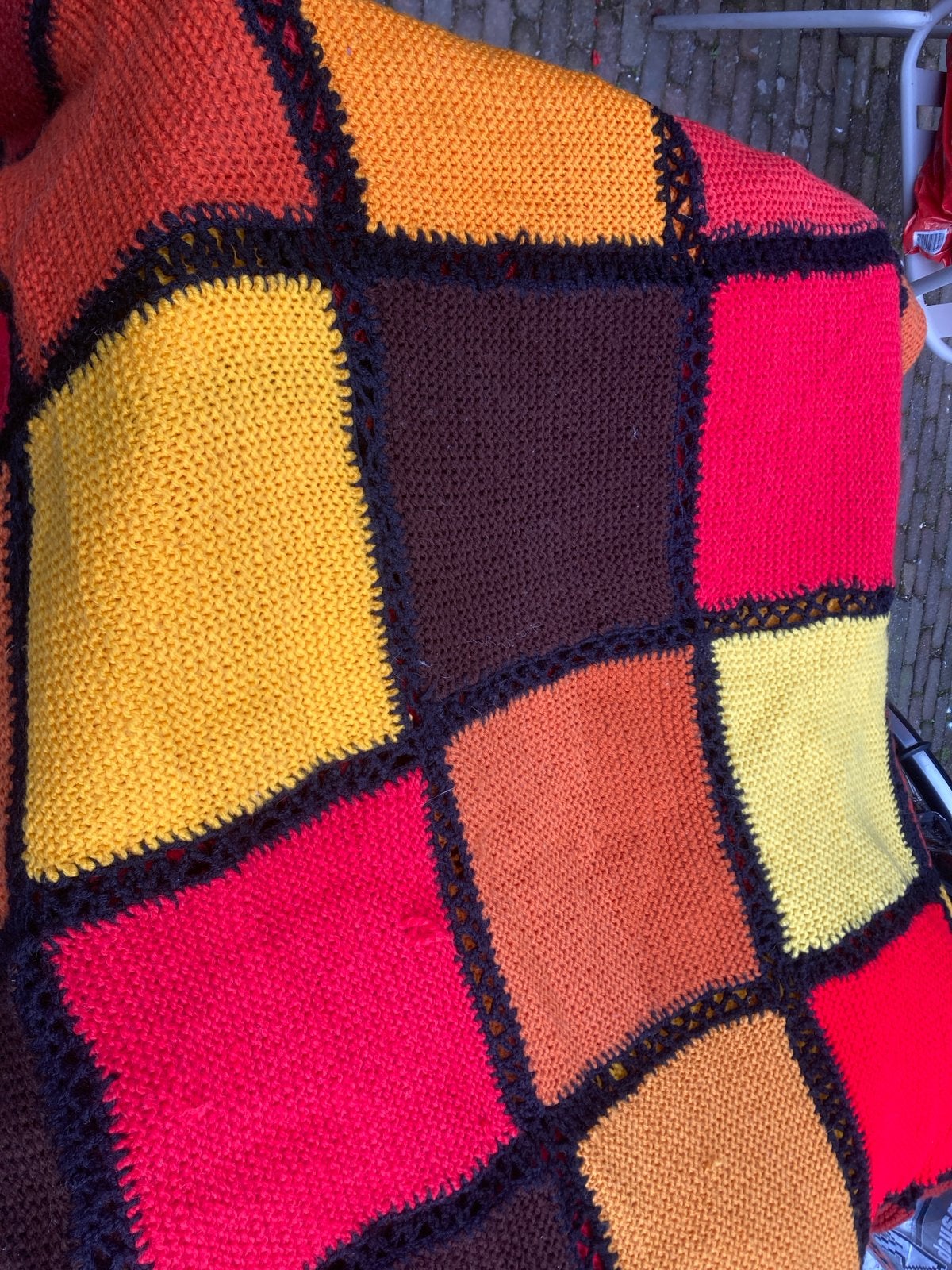 Handgemaakte gehaakte sprei plaid - warme herfstkleuren, Ophalen, Gehaakt, Wol, Zo goed als nieuw