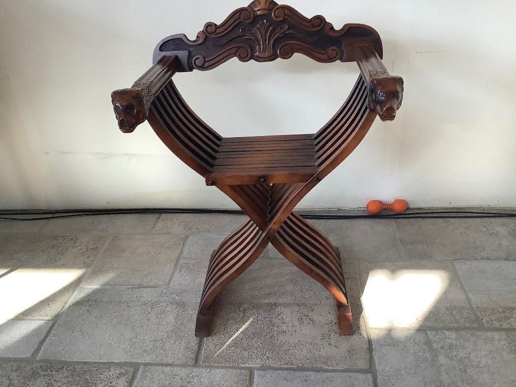 Antieke houten vintage Savonarola stoel, Antiek en Kunst, Antiek | Meubels | Stoelen en Banken, Ophalen
