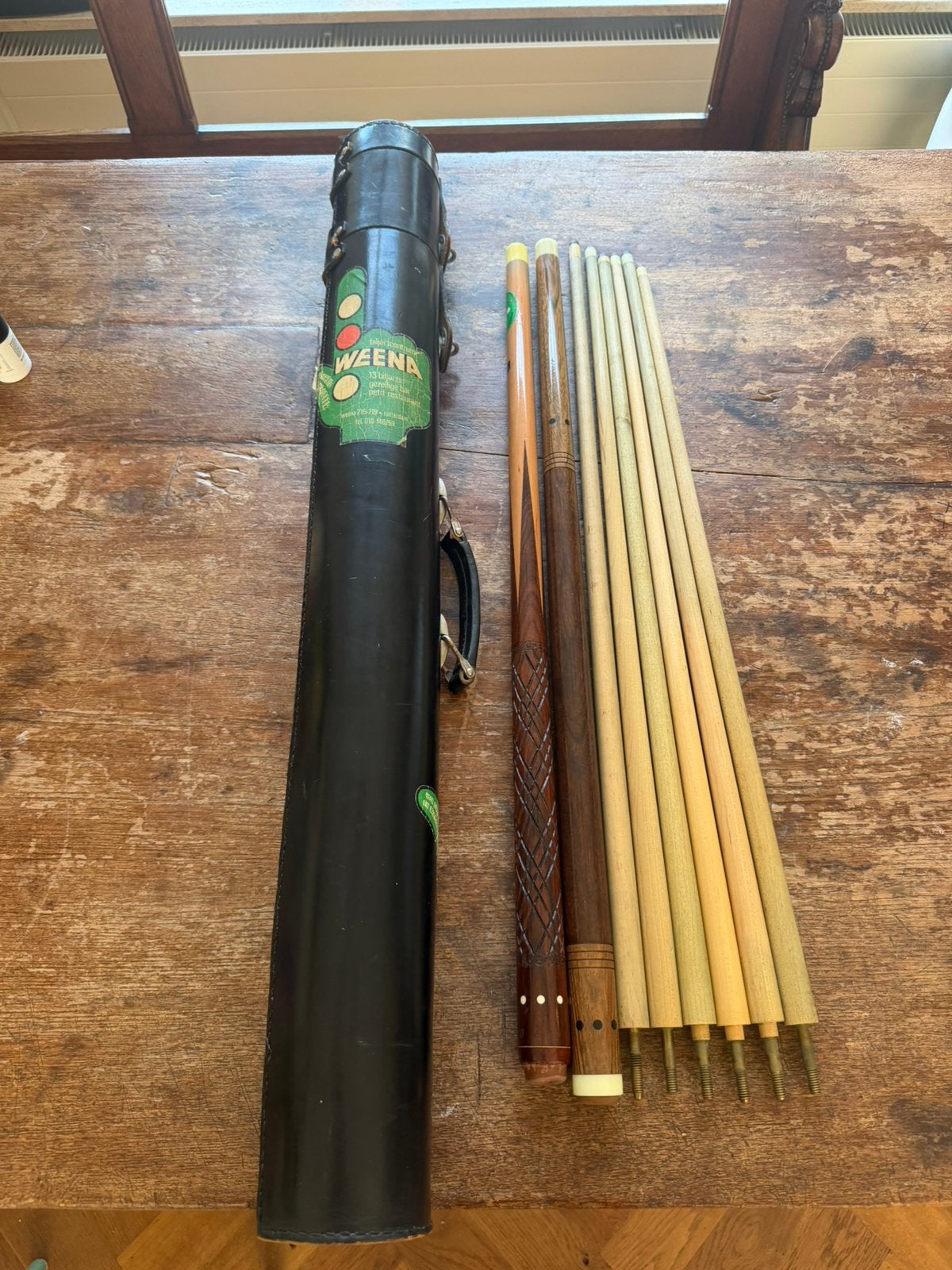 Set biljartkeus - inclusief lederen keutas, Ophalen, Gebruikt, Keu of Ballen