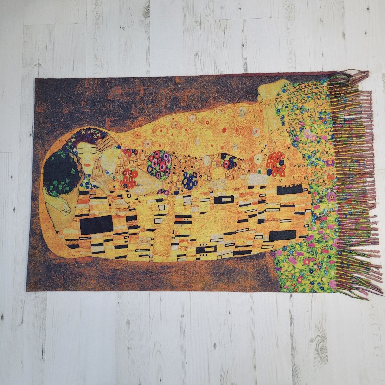 Sjaal Gustav Klimt 'De kus' patroon 20% wol 65 x 240 cm, Ophalen of Verzenden, Zo goed als nieuw, Sjaal