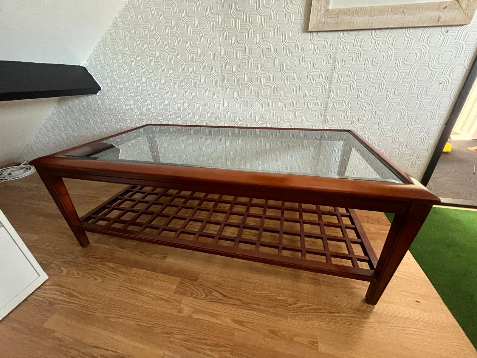 Klassieke glazen, houten salontafel, Huis en Inrichting, Tafels | Salontafels, Ophalen, Rechthoekig, 100 tot 150 cm, 50 tot 100 cm