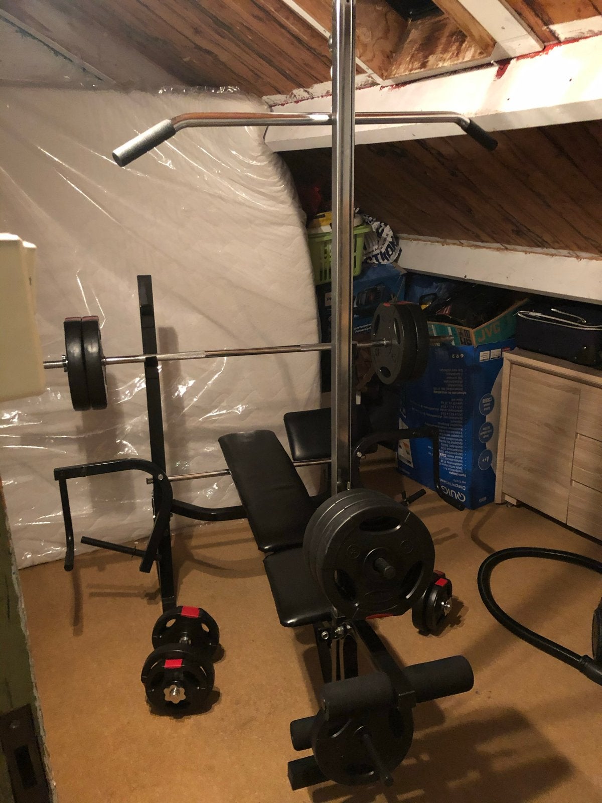Home gym set: 100 kg gewichten, fiets & bokszak, Ophalen, Zo goed als nieuw, Halterset