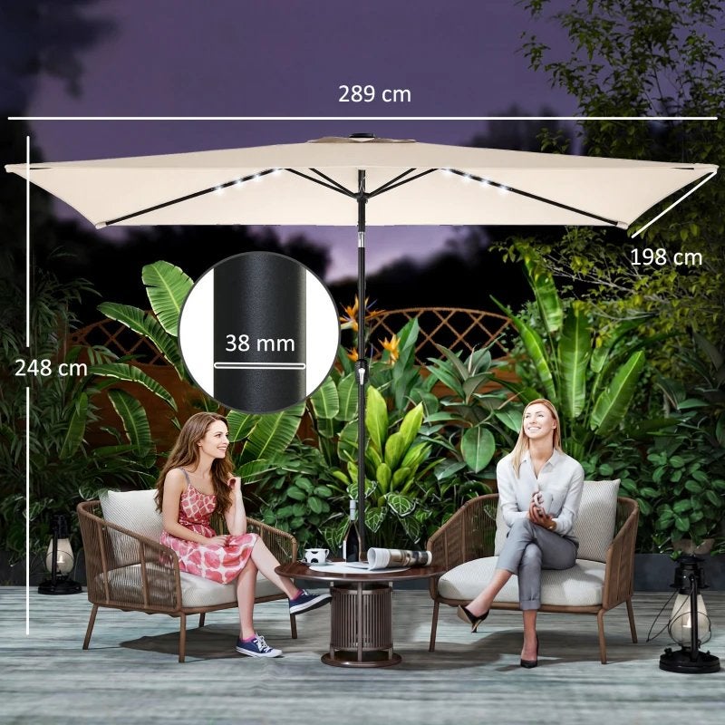 Parasol met LED-verlichting en UV-bescherming NIEUW IN DOOS, Kantelbaar, Nieuw, Stokparasol, 2 tot 3 meter