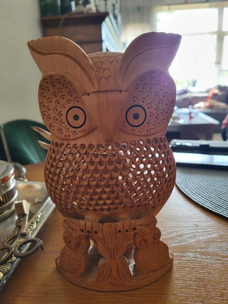 Houten uil decoratie - handgesneden, Antiek en Kunst, Ophalen of Verzenden