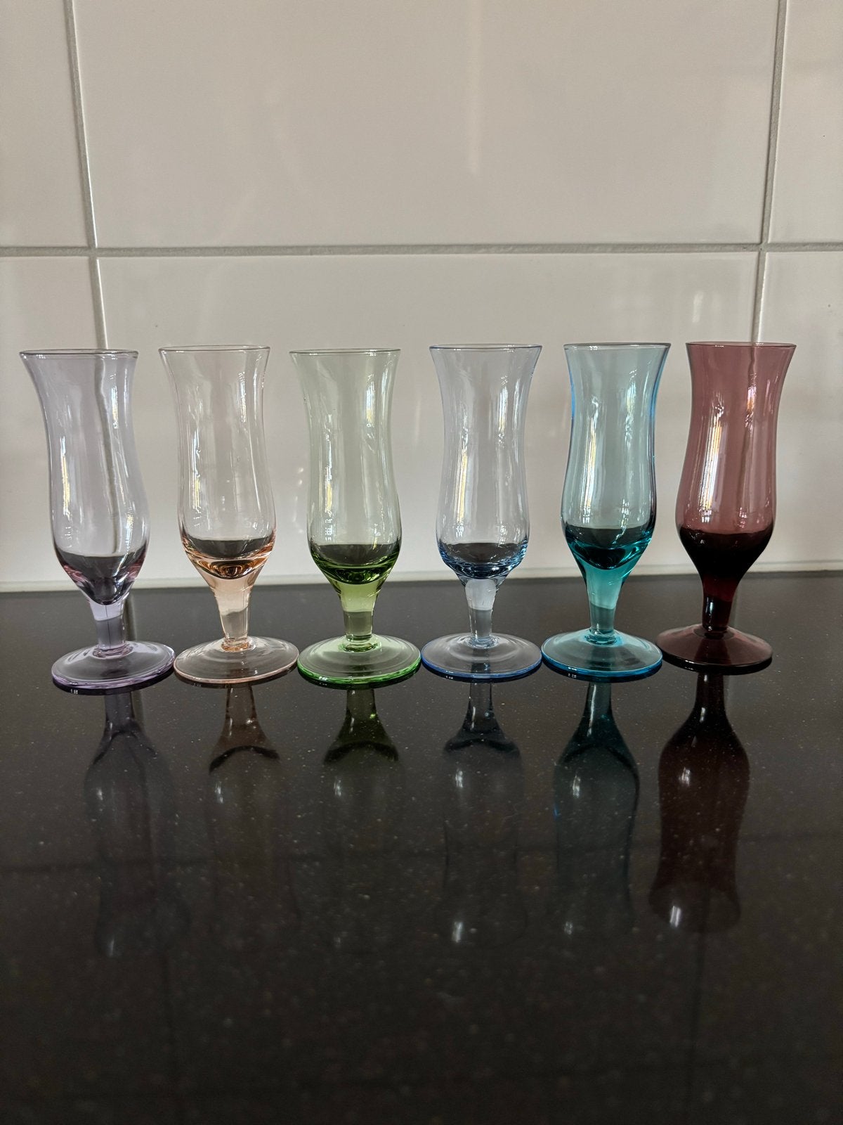Set van 6 gekleurde vintage borrelglaasjes, Ophalen of Verzenden