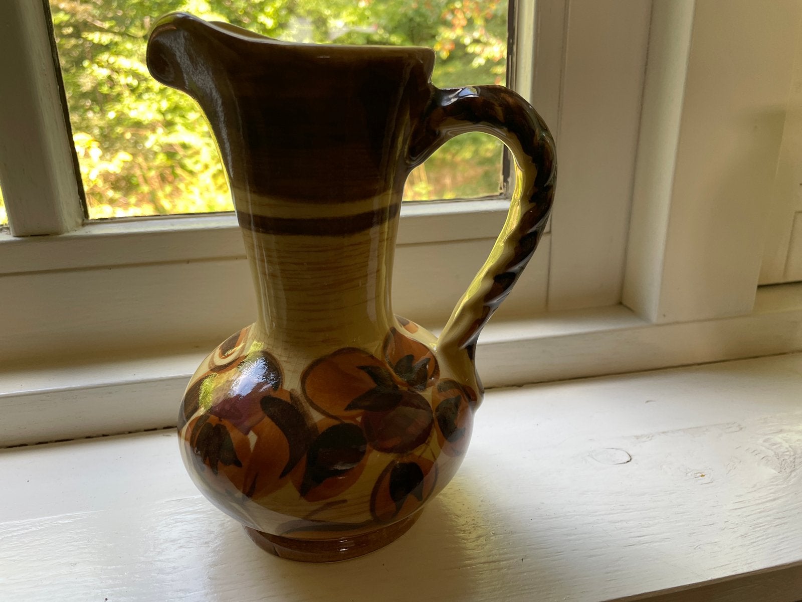 Vintage Jasba vaas/kruik - Bruin met bloemmotief, Ophalen of Verzenden
